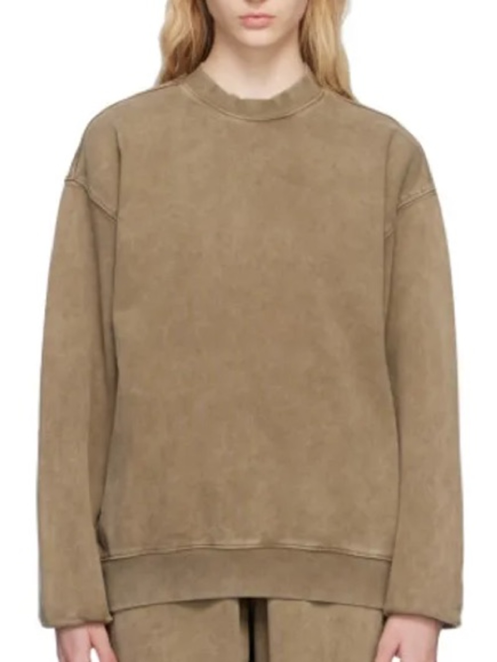 SKIMS Taupe Boyfriend Fleece Crew Neck Pullover Sweatshirt